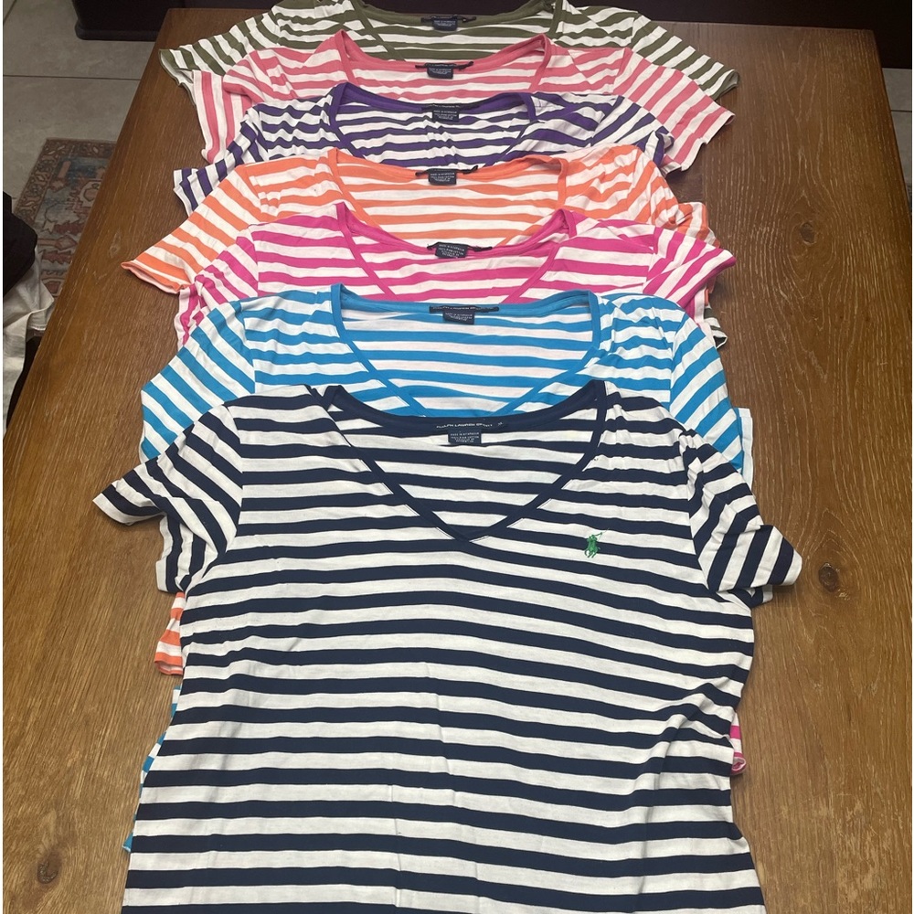 Lot of 6 Vintage Ralph Lauren Striped V Necks